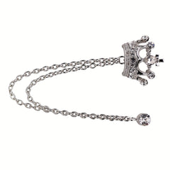 Men's Crystal Crown Tassel Brooch Pin Chain