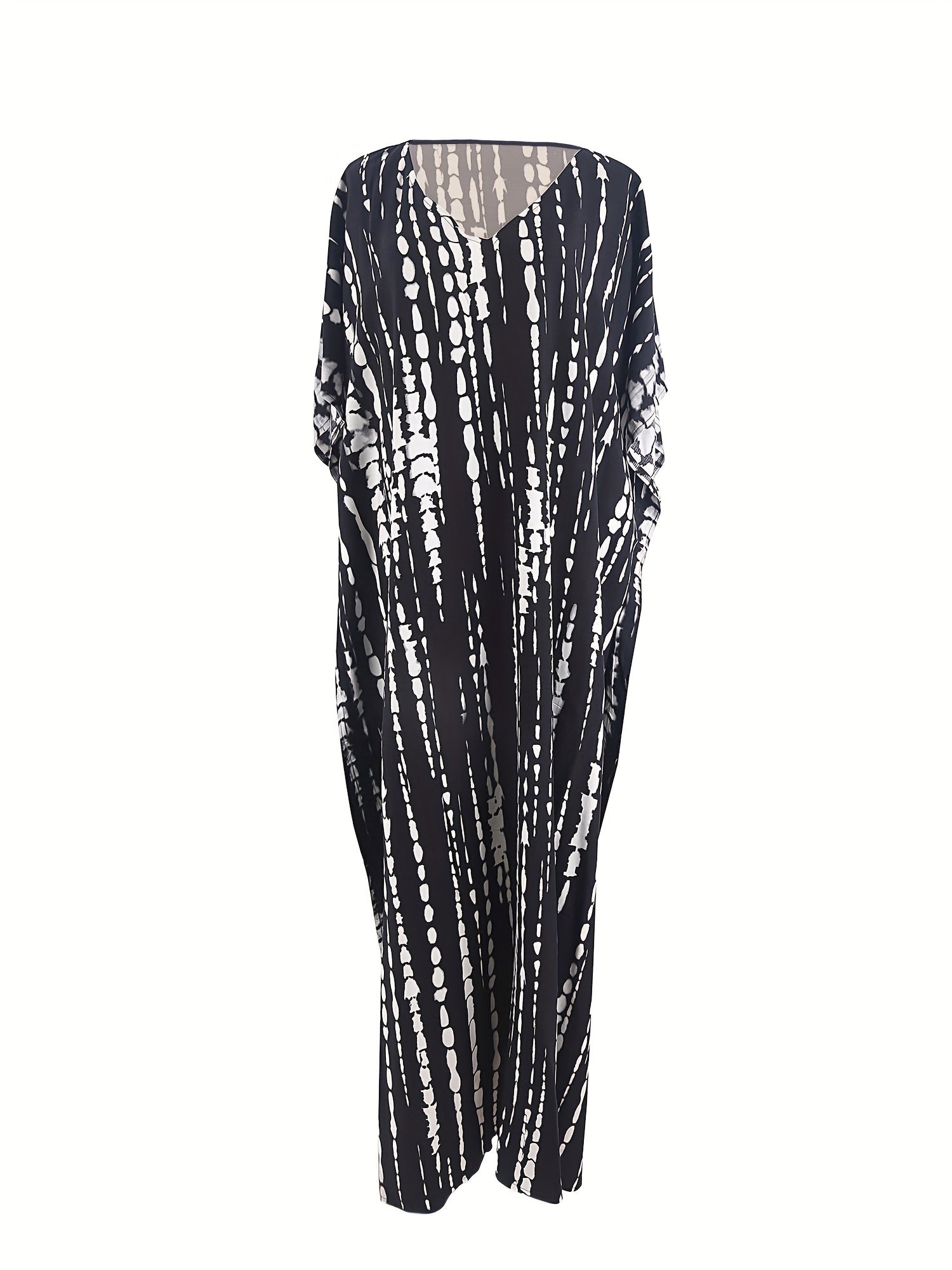  Boho Cover Up Women's Plus Striped Batwing Sleeve Maxi Kaftan Dress