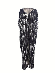 Boho Cover Up Women's Plus Striped Batwing Sleeve Maxi Kaftan Dress