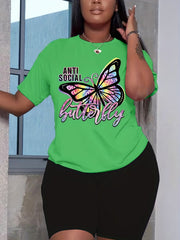  Butterfly Print Short Sleeve Top & Shorts Set