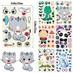 6pcs Animal Puzzle Stickers Educational DIY Face Changing Stickers