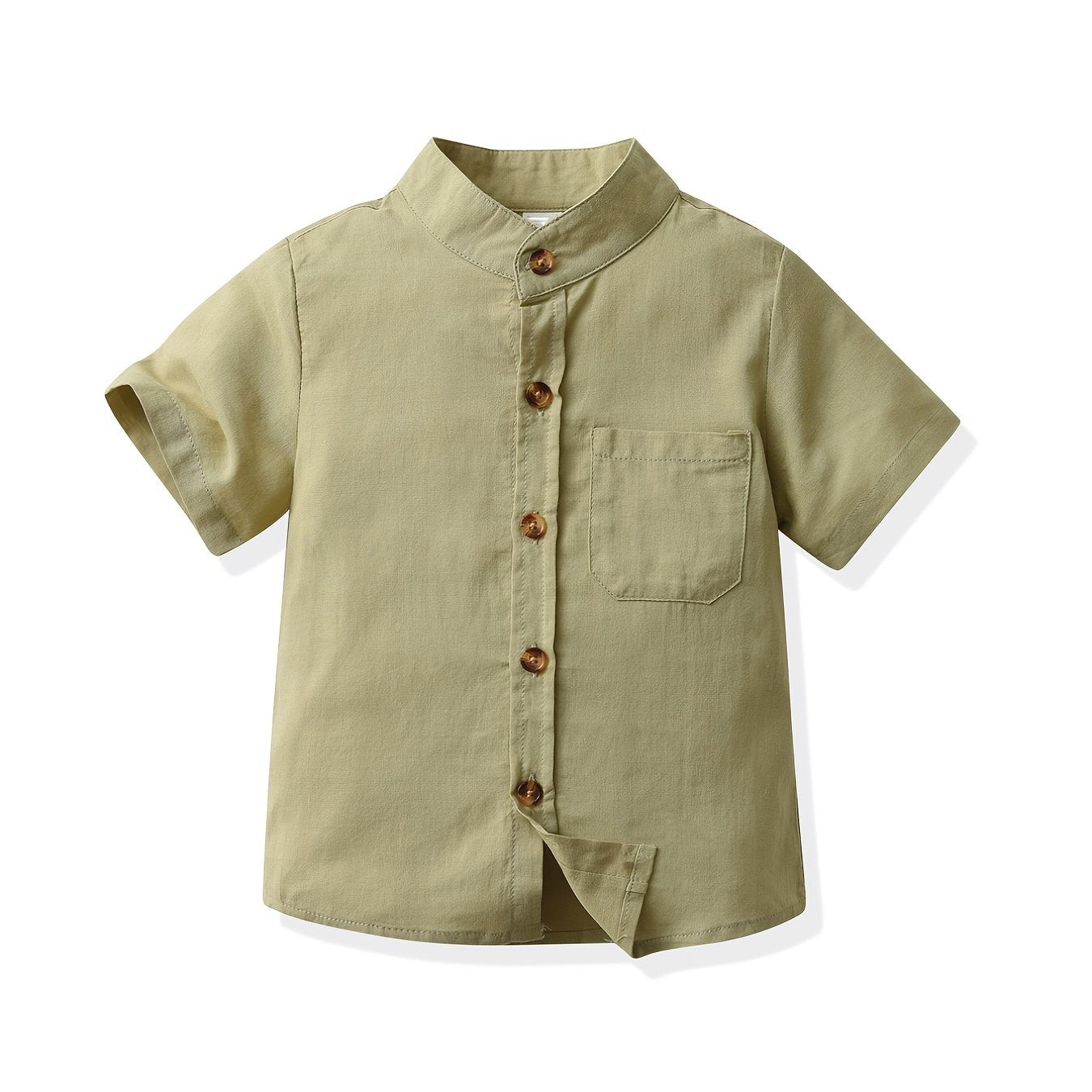 Boys Casual Button Pocket Stand Collar Short Sleeve Shirt Kids Summer Clothes