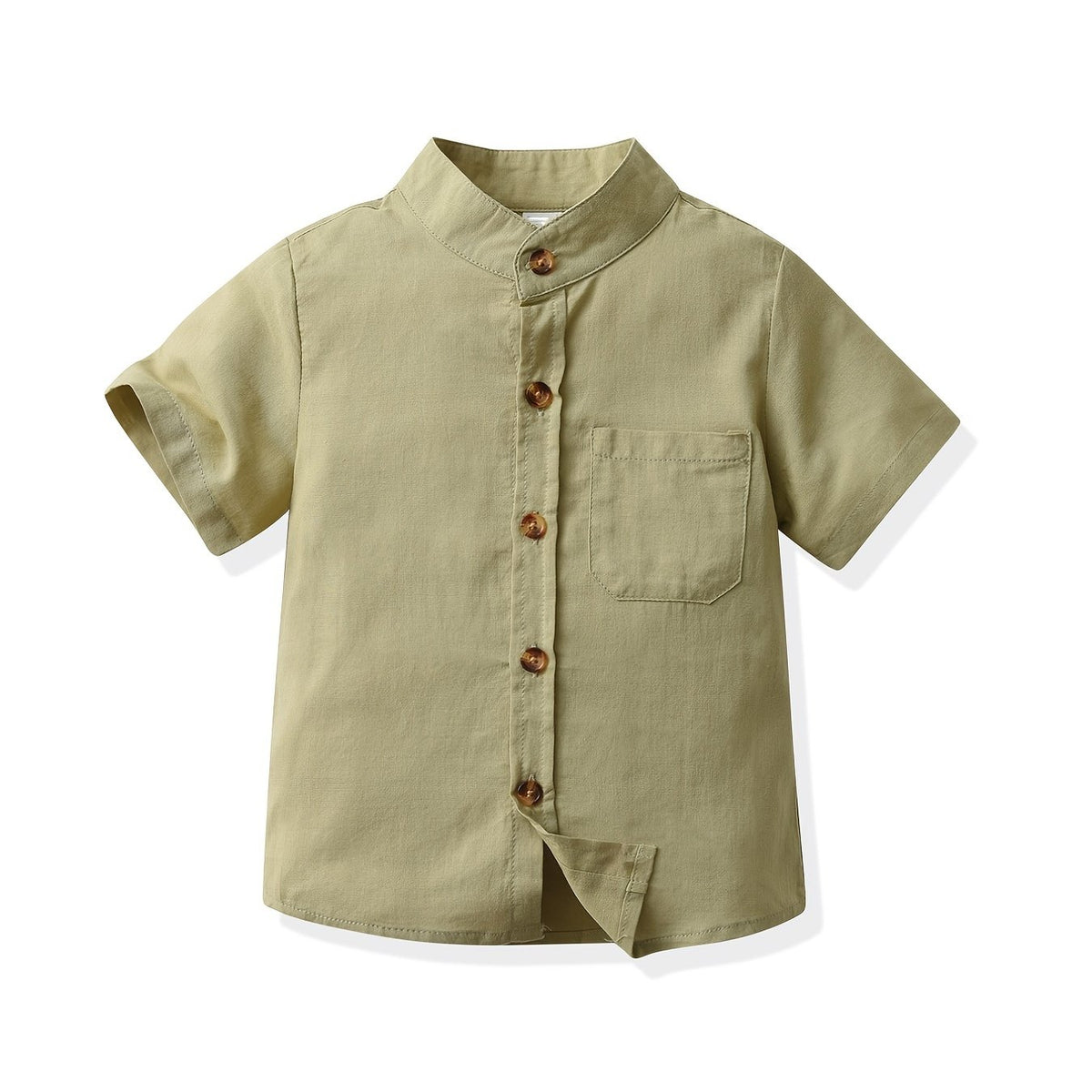 Boys Casual Button Pocket Stand Collar Short Sleeve Shirt Kids Summer Clothes