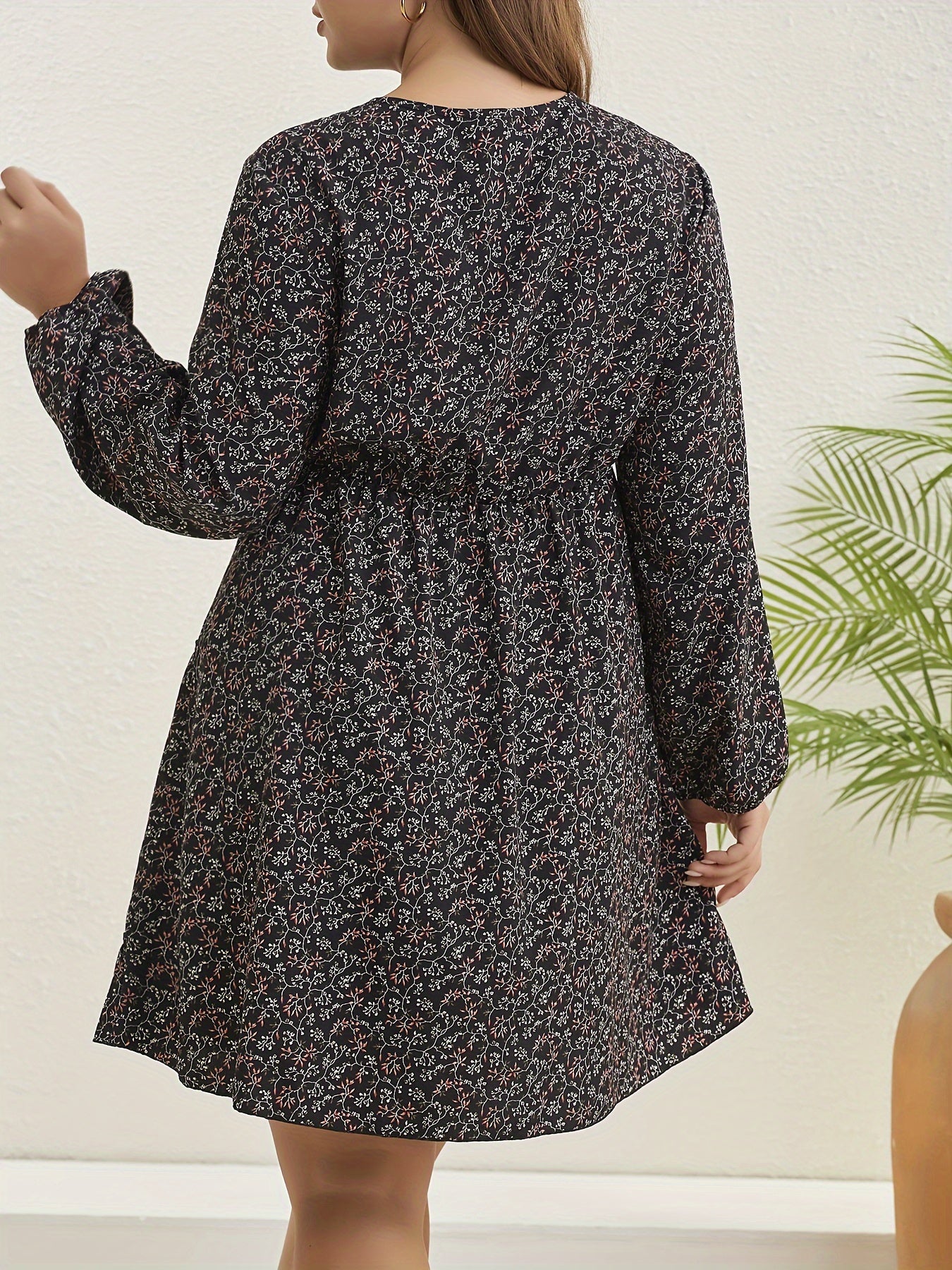  Boho Dress Women's Plus Ditsy Floral Lantern Sleeve Smock Dress