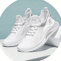 Women's Solid Knit Sneakers Lace Up Low Top Mesh Sports Shoes