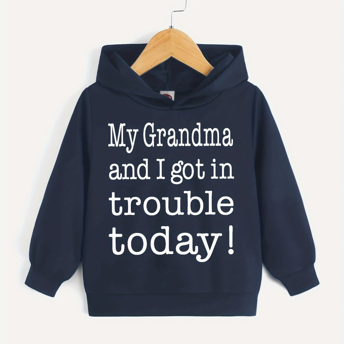 Letter Print Boys Casual Pullover Hooded Sweatshirt
