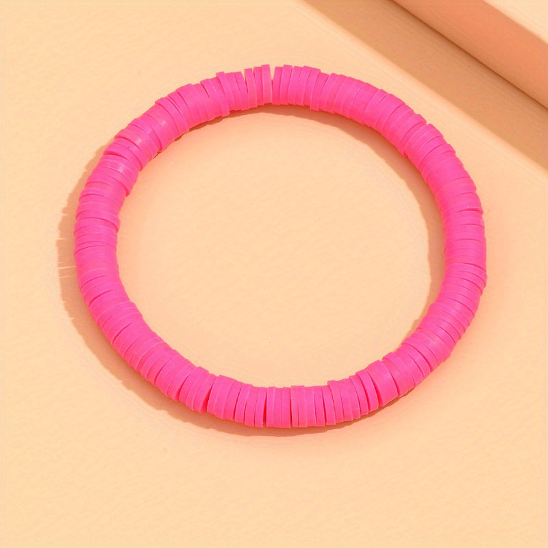 Colorful Polymer Beaded Stretch Bracelet Boho Beach Jewelry