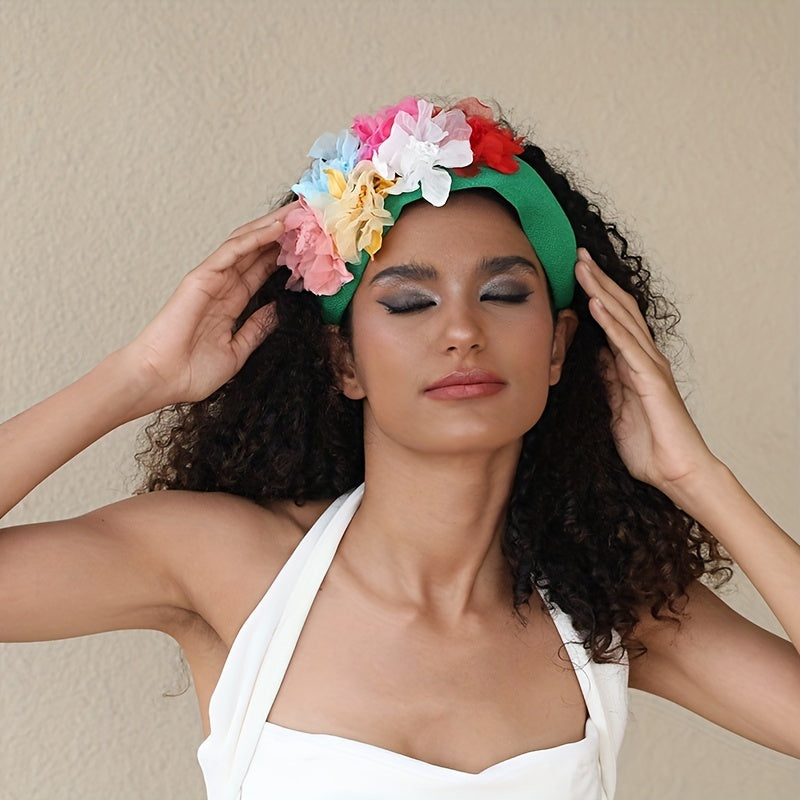 Boho Wide Headband For Women Girls Simulation Flower Head Hoop