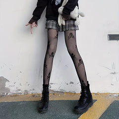 Skull Fishnet Tights Halloween High Waist Pantyhose