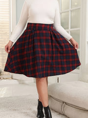  Plaid Print Button Detail Midi Skirt