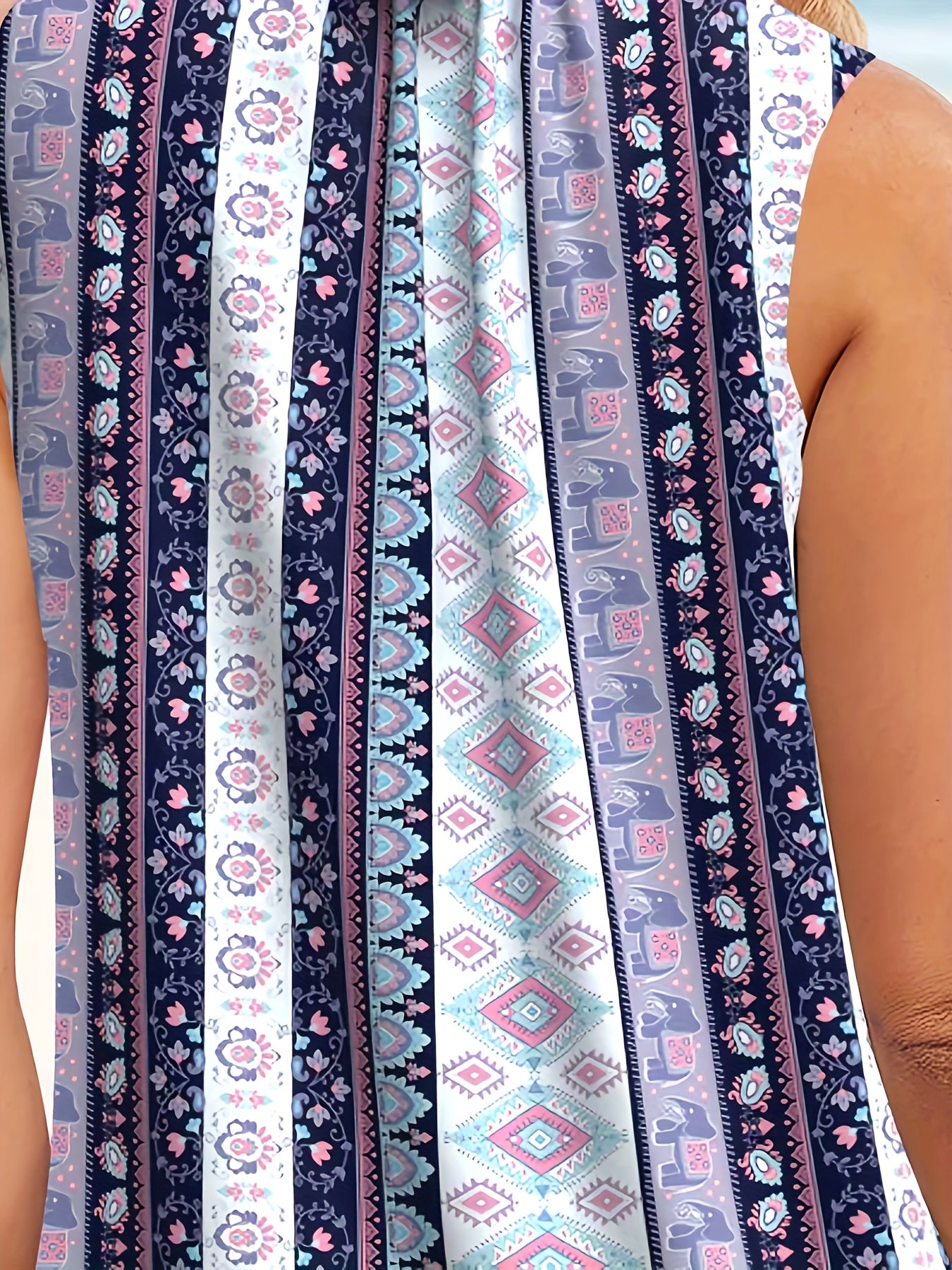 Geo Striped Tankini Set V Neck Ring Linked Top & Shorts Swimsuit