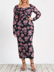  Women's Floral Lantern Sleeve Dress