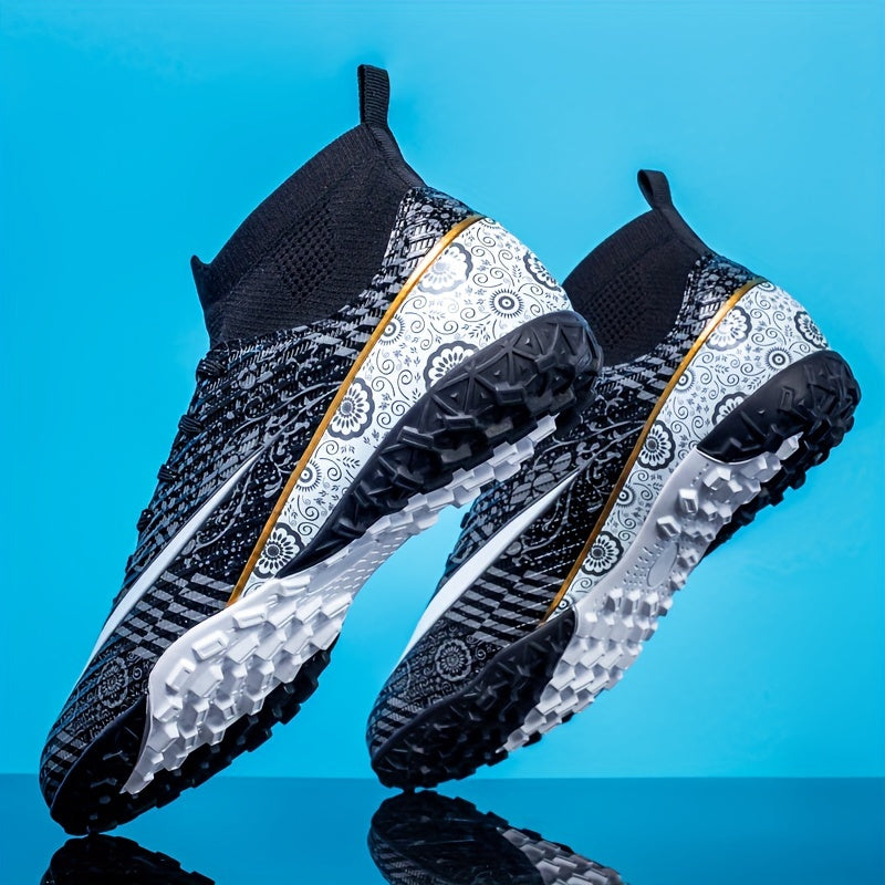 Boys' High Top Turf Football Boots Anti-skid Lace Up TF Soccer Cleats