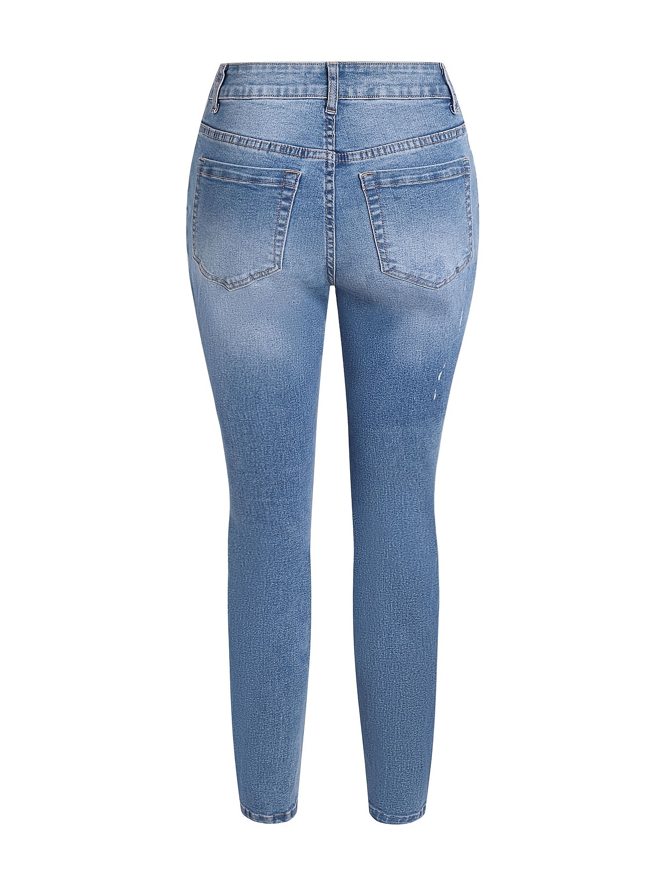 Women's Plus Washed Ripped Button Fly Skinny Jeans