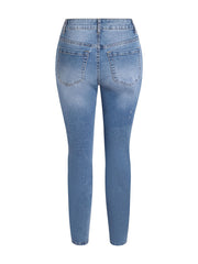 Women's Plus Washed Ripped Button Fly Skinny Jeans