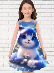 Kitty Graphic Dress Sleeveless Girls Party Gift Summer