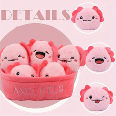 6pcs Whimsical Plush Toy Basket Set Capybara Cat Dinosaur Axolotl & Fruit