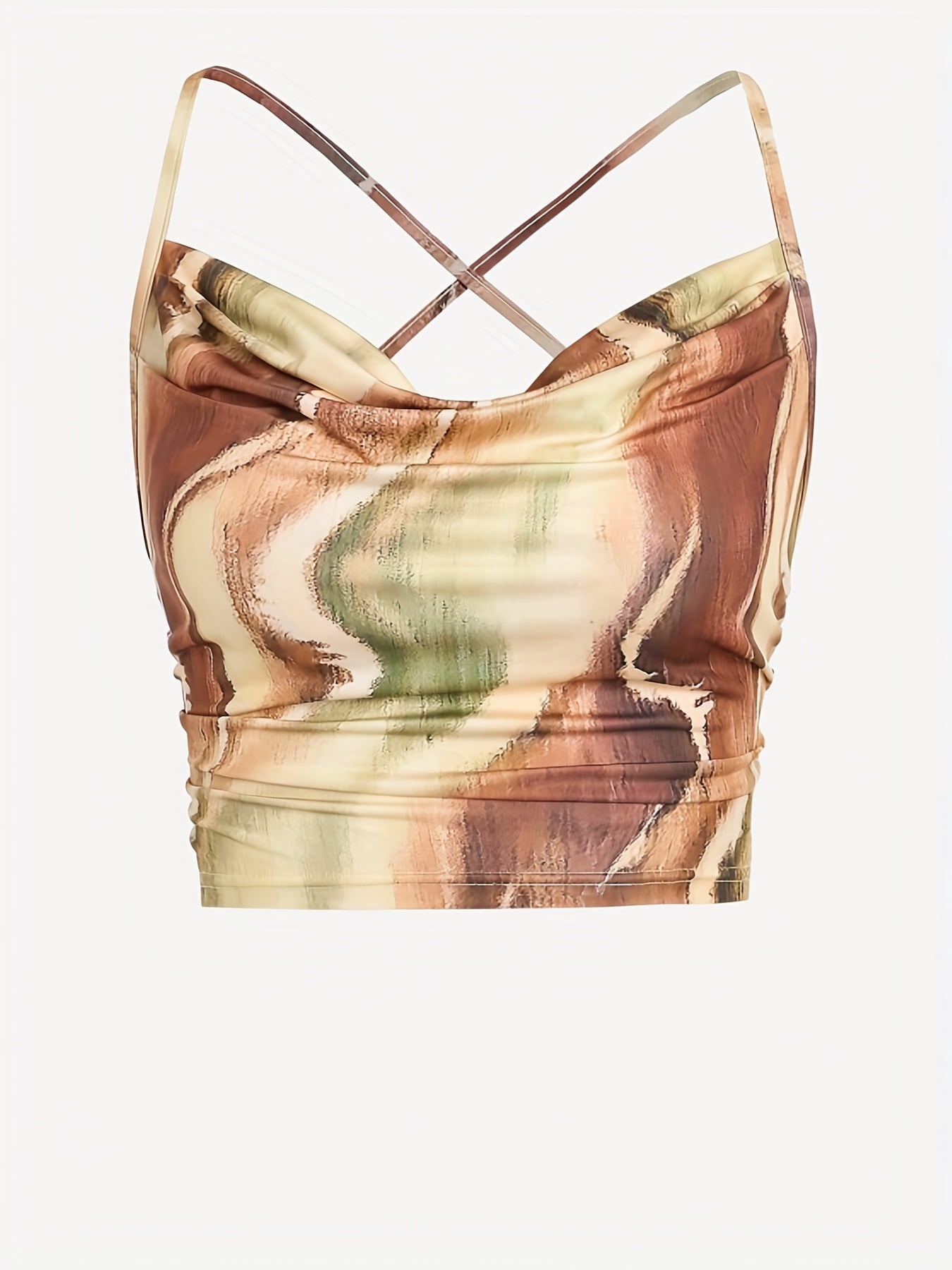 Sexy Marble Print Two piece Skirt Set Crop Cami Top & Split Skirt