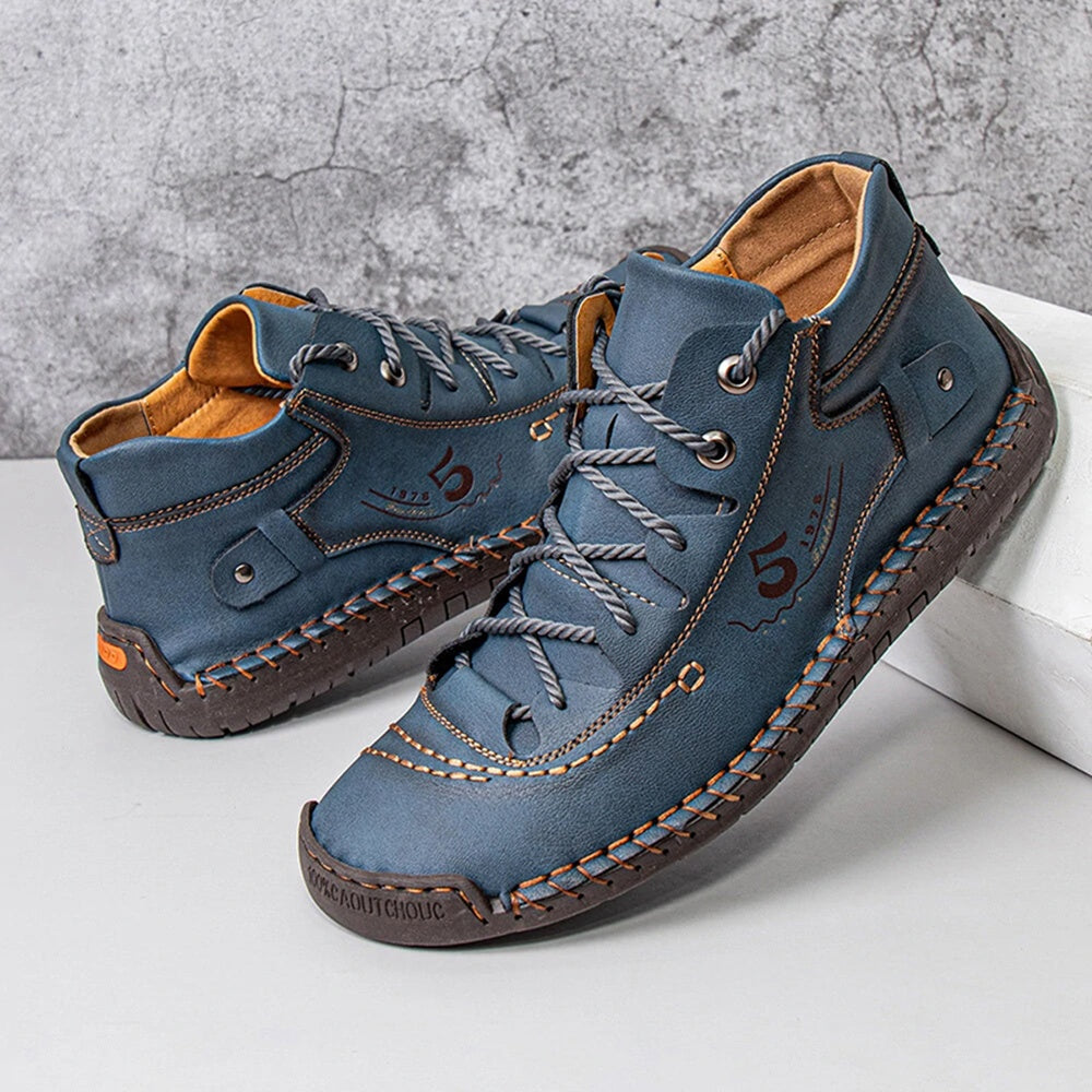 Men's PU Leather Ankle Boots Lace up Sneakers Casual Walking Shoes