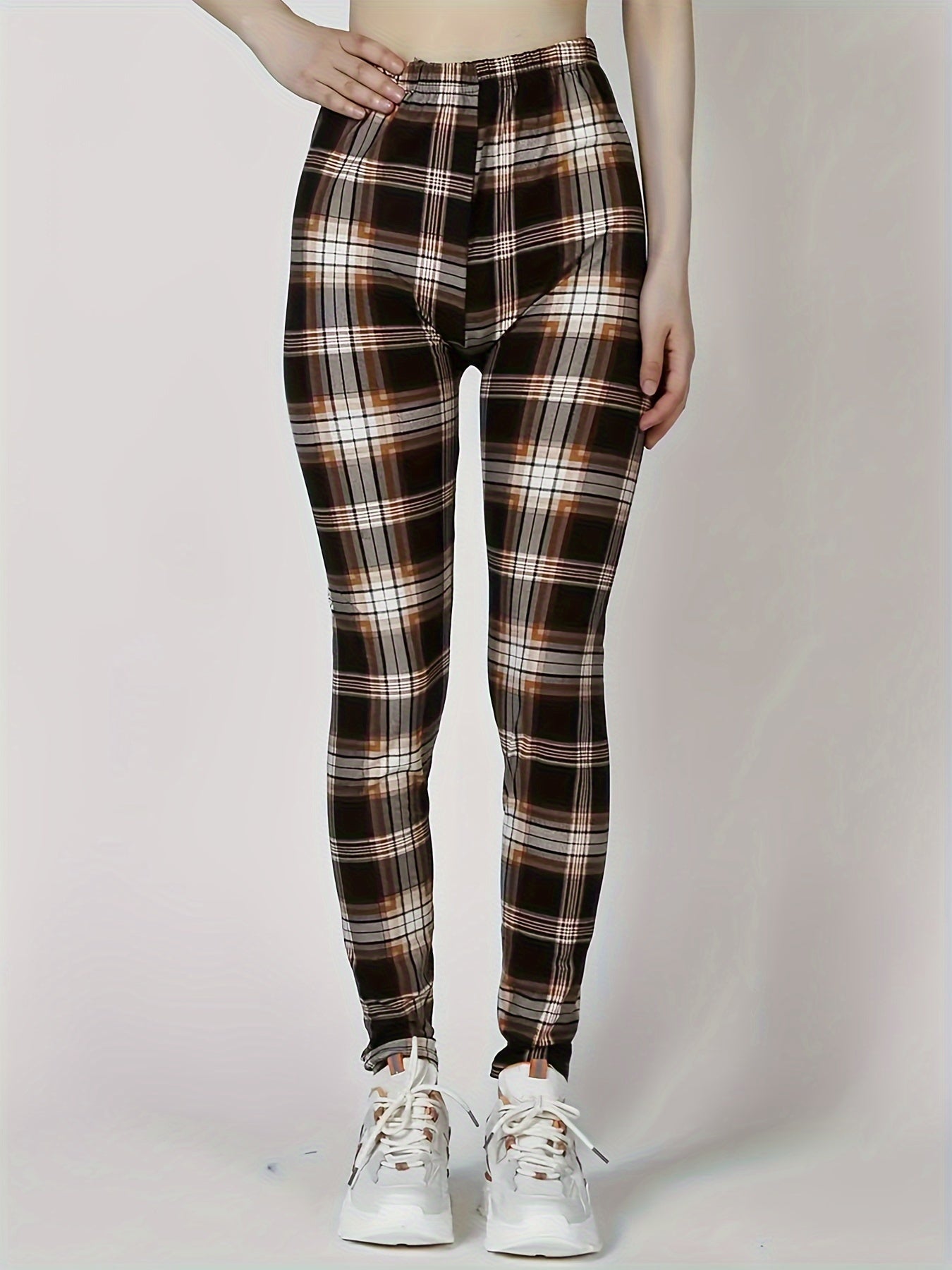  Plaid Print High Rise Stretch Leggings