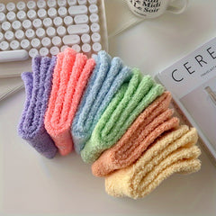 3 Pairs Solid Fuzzy Socks Warm Mid Tube Women's Stockings