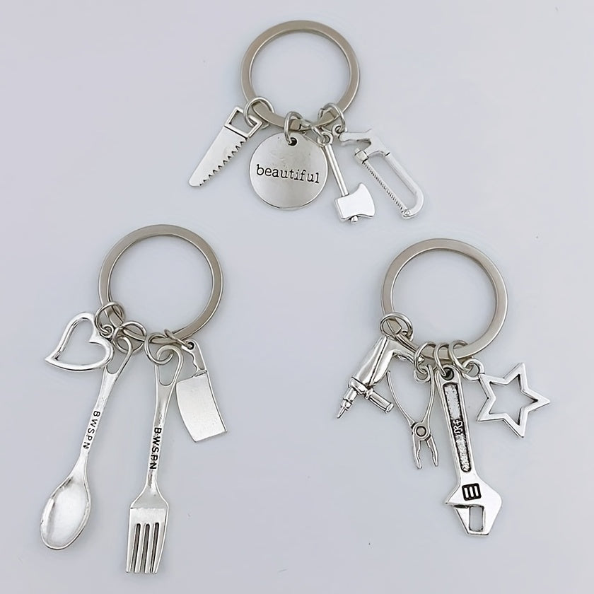 Mini Repair Tools Kit Keychain Metal Key Ring Father's Gift For Dad Papa