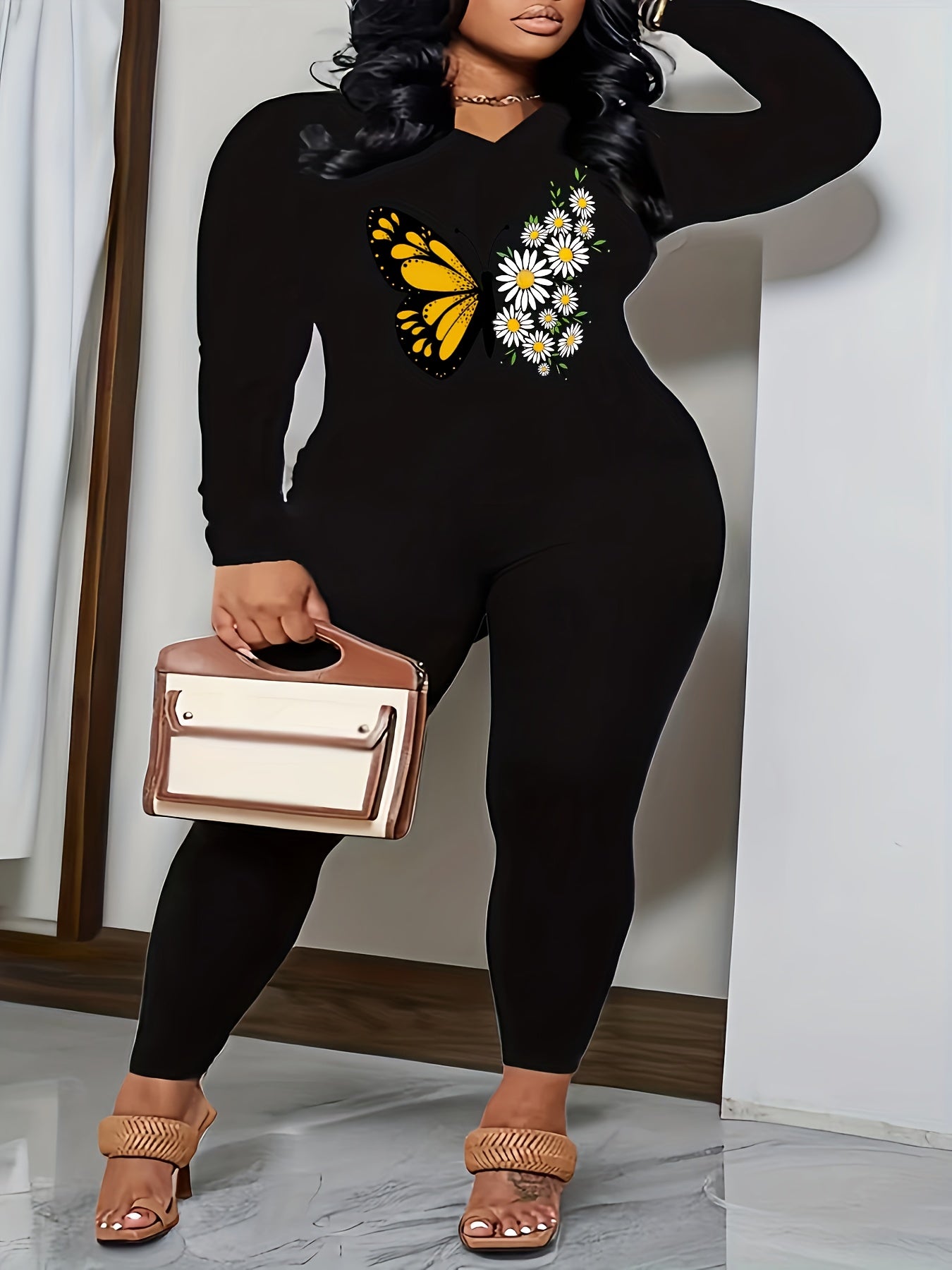  Butterfly & Floral Print Top & Leggings Set