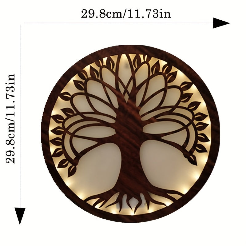 LED Tree Of Life Shape Retro Wood Hanging Sign Decoration
