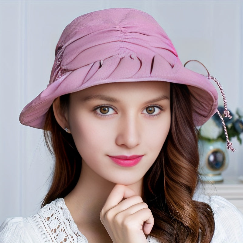 Ruched Lace Up Bucket Hat Foldable UV Protection Sun Hat