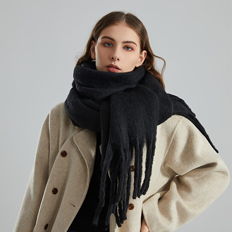 Winter Thick Tassel Scarf Warm Fuzzy Cold Windproof Chunky Scarf