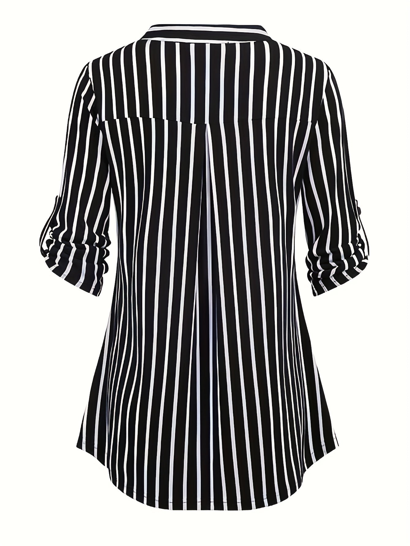  Stripe Print Half Zipper V Neck Top