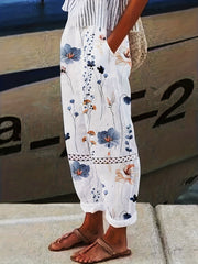 Floral Print Straight Leg Pants with Pockets