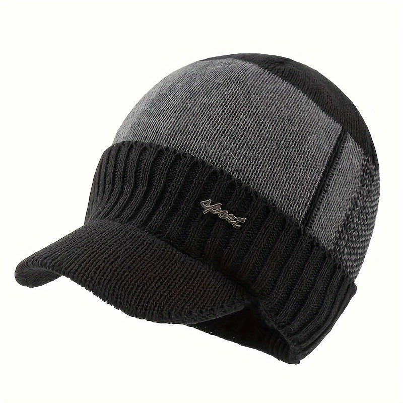 Men's Velvet Beanie Hat Winter Warm Knitted Hat For Outdoor Cycling