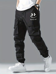 Smile Print Cargo Pants Men s Flap Pocket Trousers Loose Casual Outdoor Pants