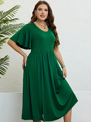  Solid Flutter Sleeve Round Neck Dress