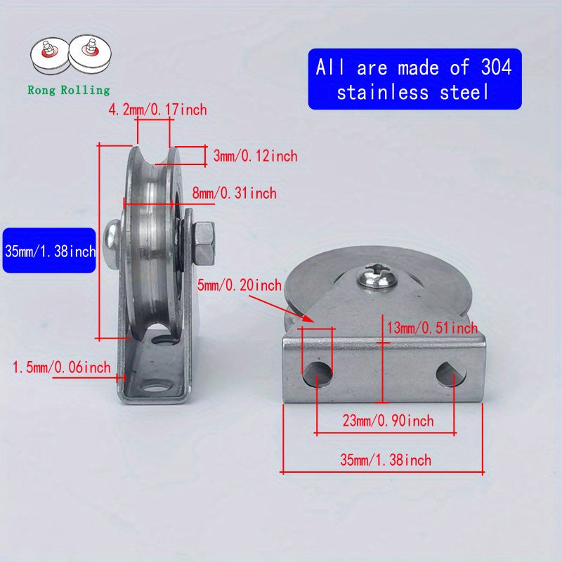 2pcs 304 Stainless Steel U Groove Rollers With Single 635ZZ Bearing
