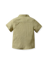 Boys Casual Button Pocket Stand Collar Short Sleeve Shirt Kids Summer Clothes
