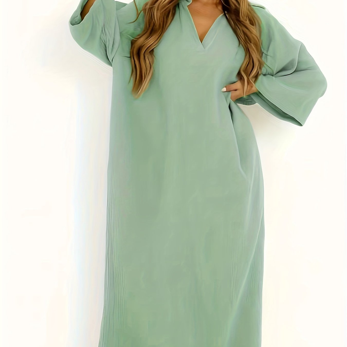  V Neck Loose Fit Maxi Jalabiya Dress