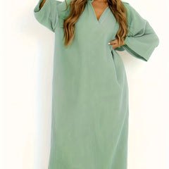  V Neck Loose Fit Maxi Jalabiya Dress