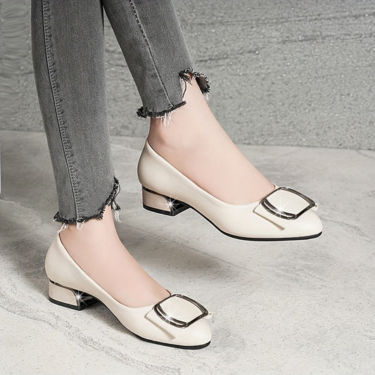 Women's Chunky Low Heels Square Buckle Work Shoes