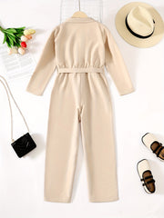 Girls Casual Long Sleeve Cargo Jumpsuit With Belt Set