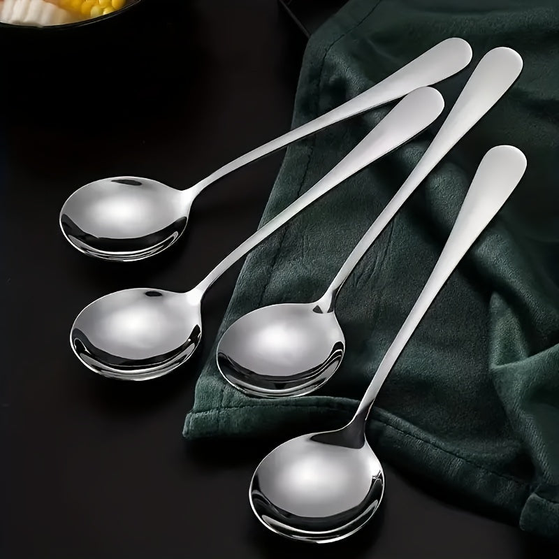 6pcs Stainless Steel Soup Spoons Round Dinner Table Spoons