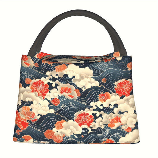 Floral Waves Insulated Lunch Bag for Beaches and Hikes