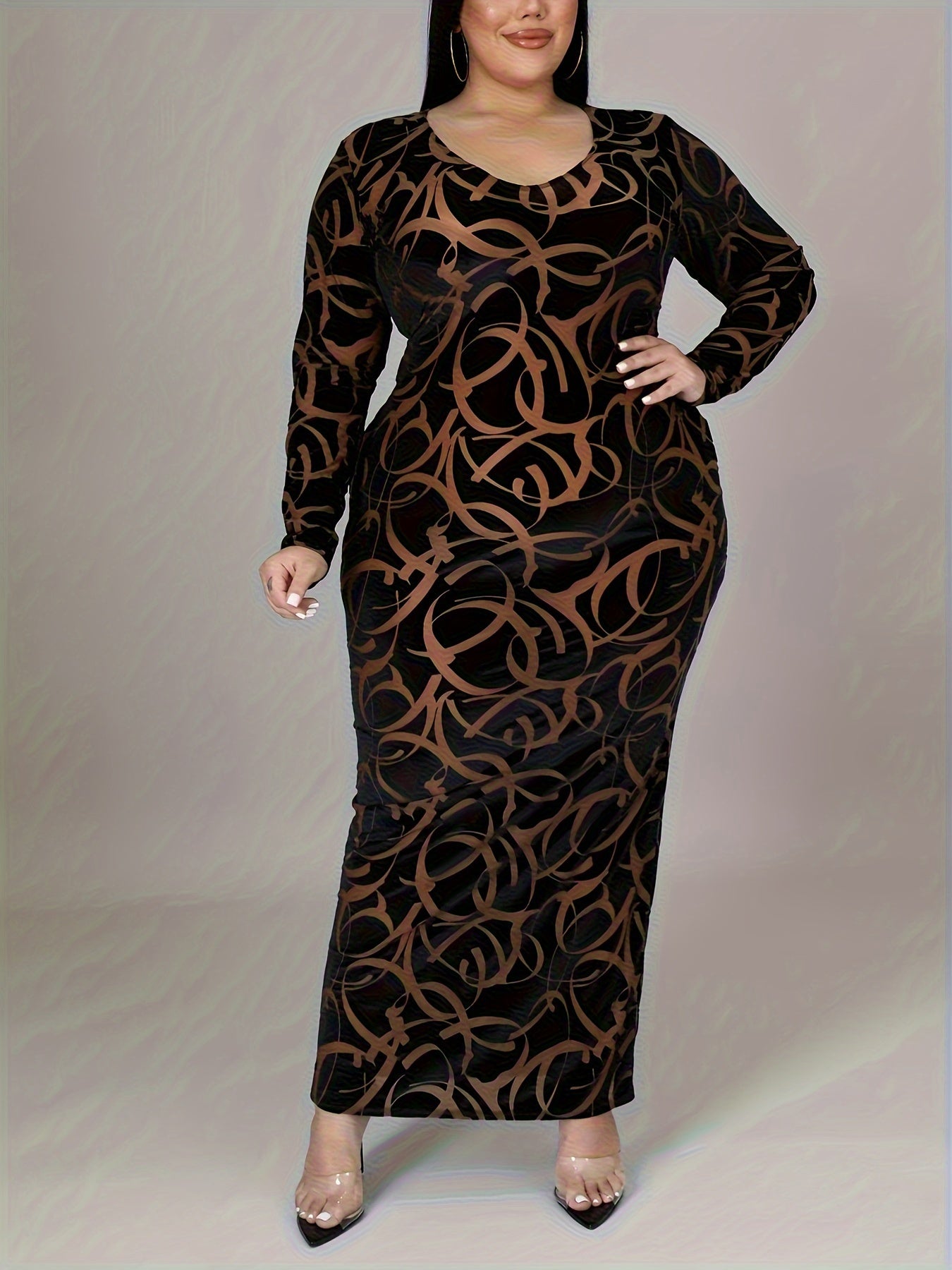  Graffiti Print Maxi Bodycon Dress