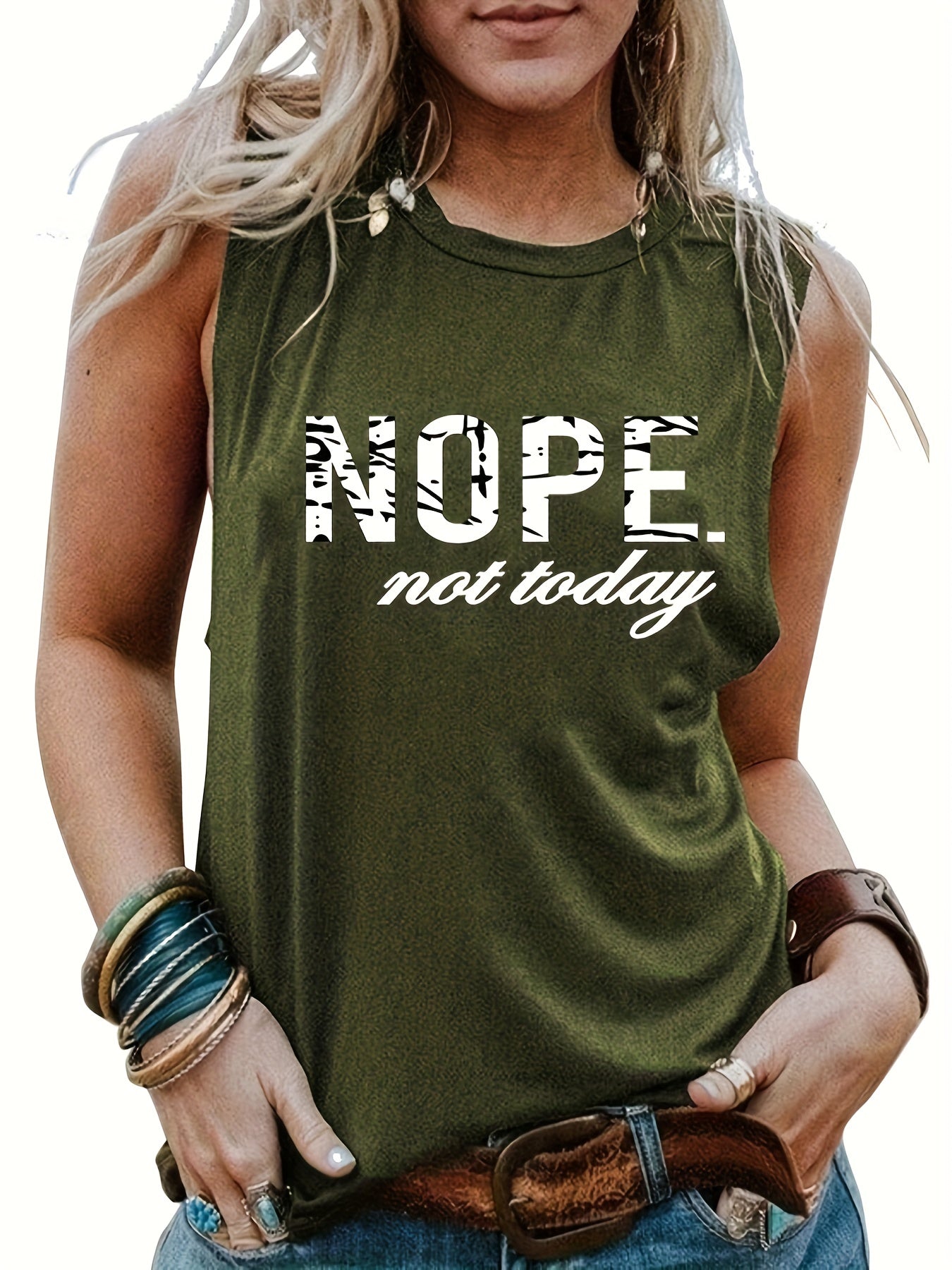 Nope Not Today Graphic Print Tank Top Sleeveless Crew Neck Casual Top