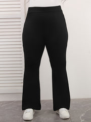  High Rise Flared Leg Pants Women's Plus Solid Slight Stretch Pants