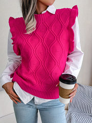 Women's Ruffle Trim Sleeve Polo Neck Knit Tops