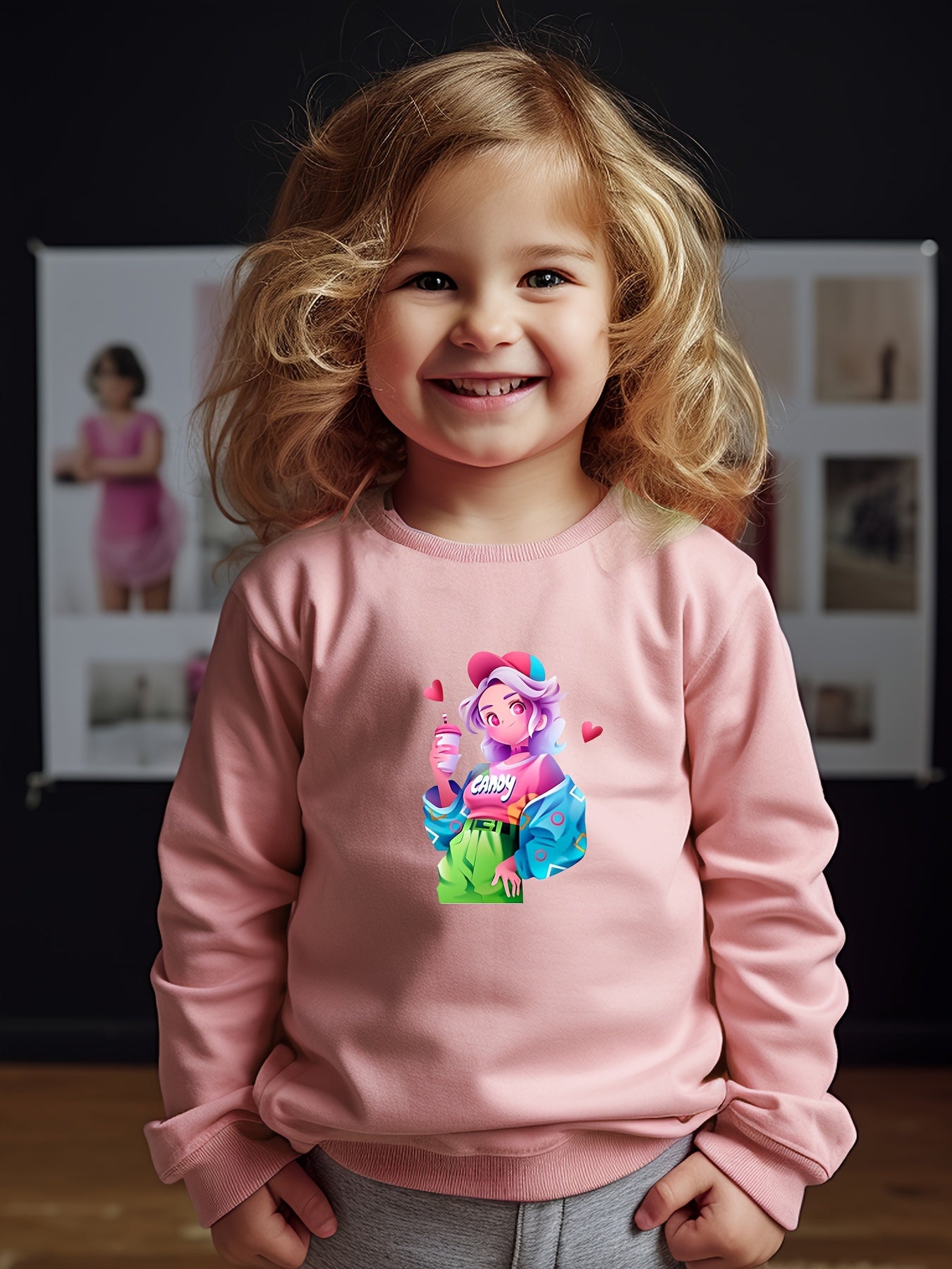Girls Girl Pattern Crew Neck Sweatshirt For Spring Fall Christmas Gift
