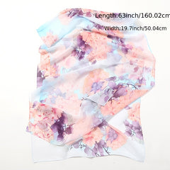 Chiffon Flower Print Soft Wrap Scarf Long Silk Shawl