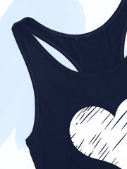  Casual Heart Print Tank Top Women's Plus Round Neck Racer Back Tank